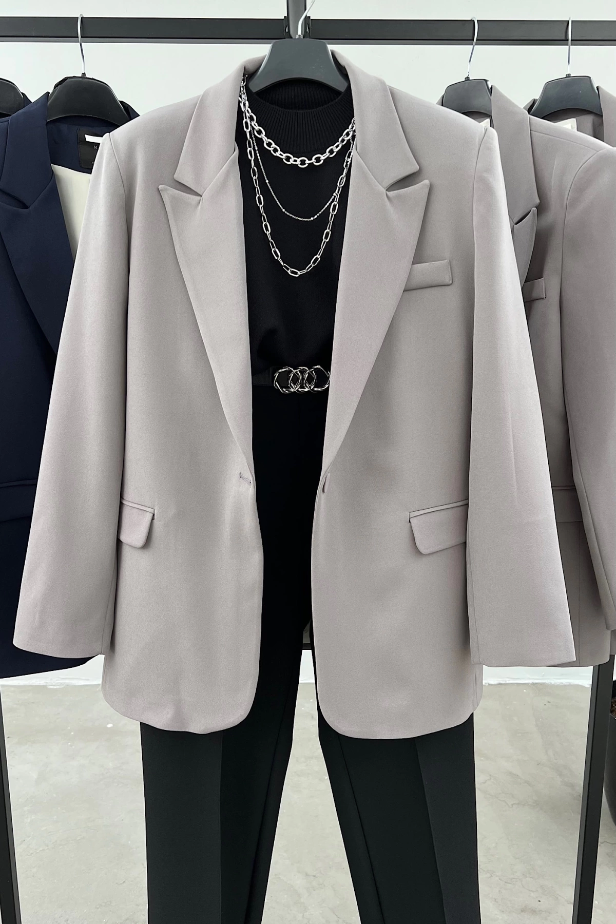 Tek Düğme Blazer Ceket Gri