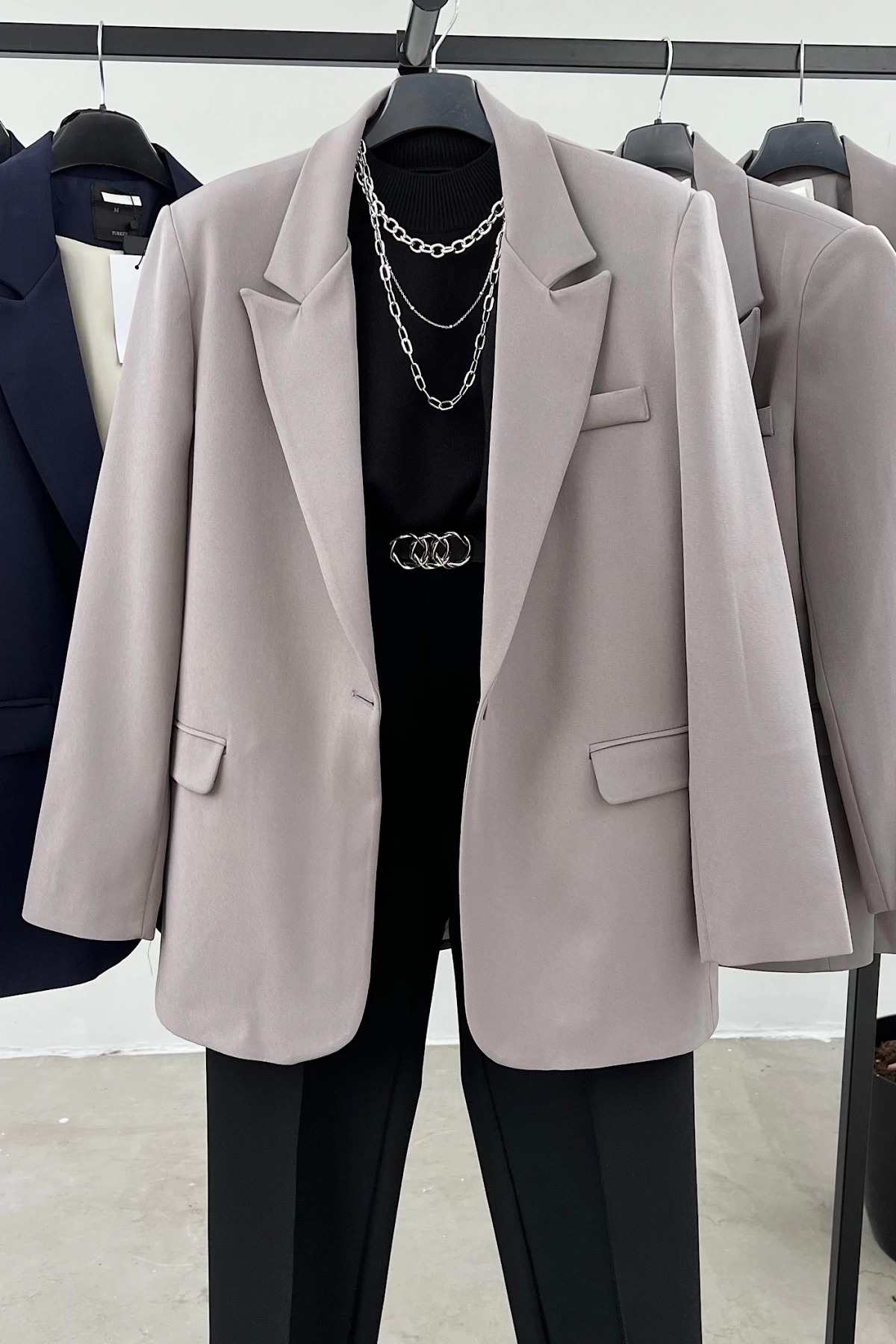 Tek Düğme Blazer Ceket Gri