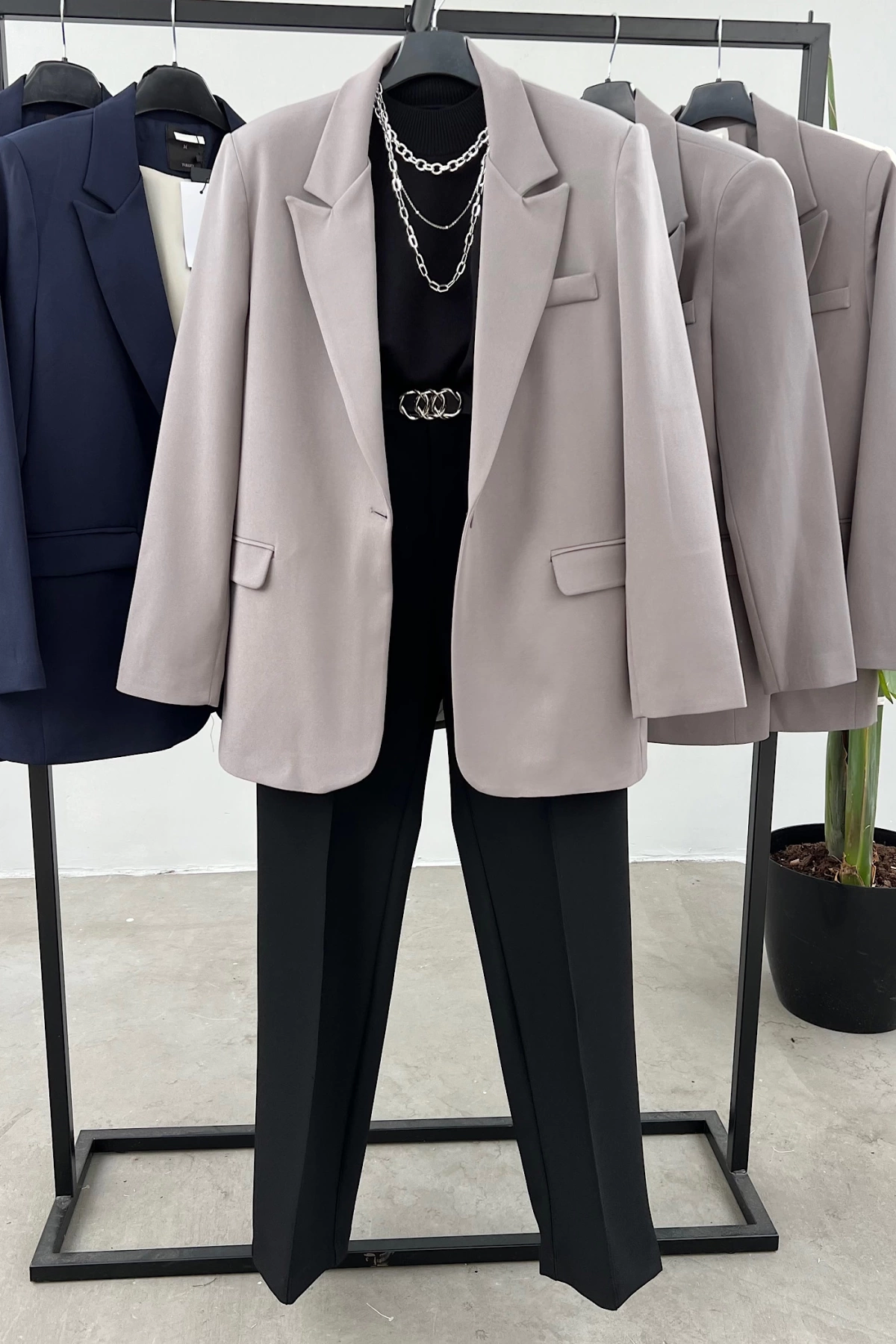 Tek Düğme Blazer Ceket Gri