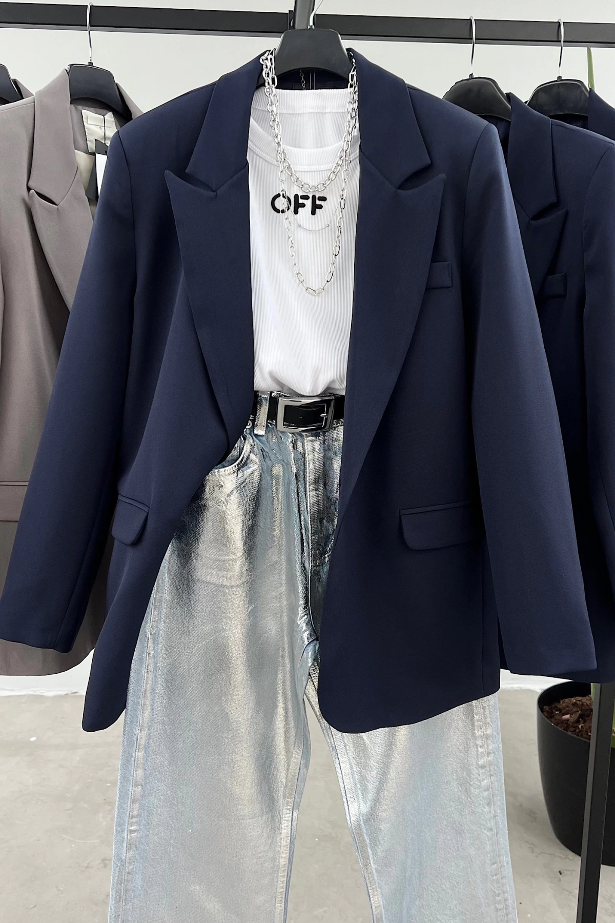 Tek Düğme Blazer Ceket Lacivert
