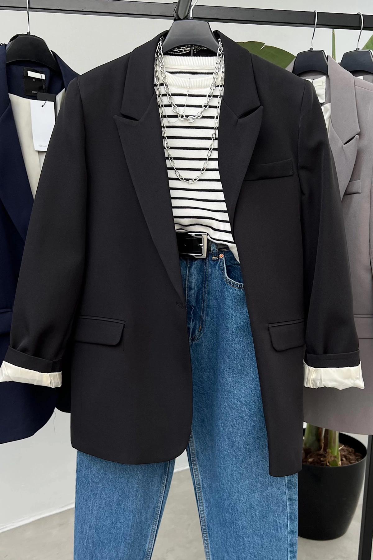 Tek Düğme Blazer Ceket Siyah