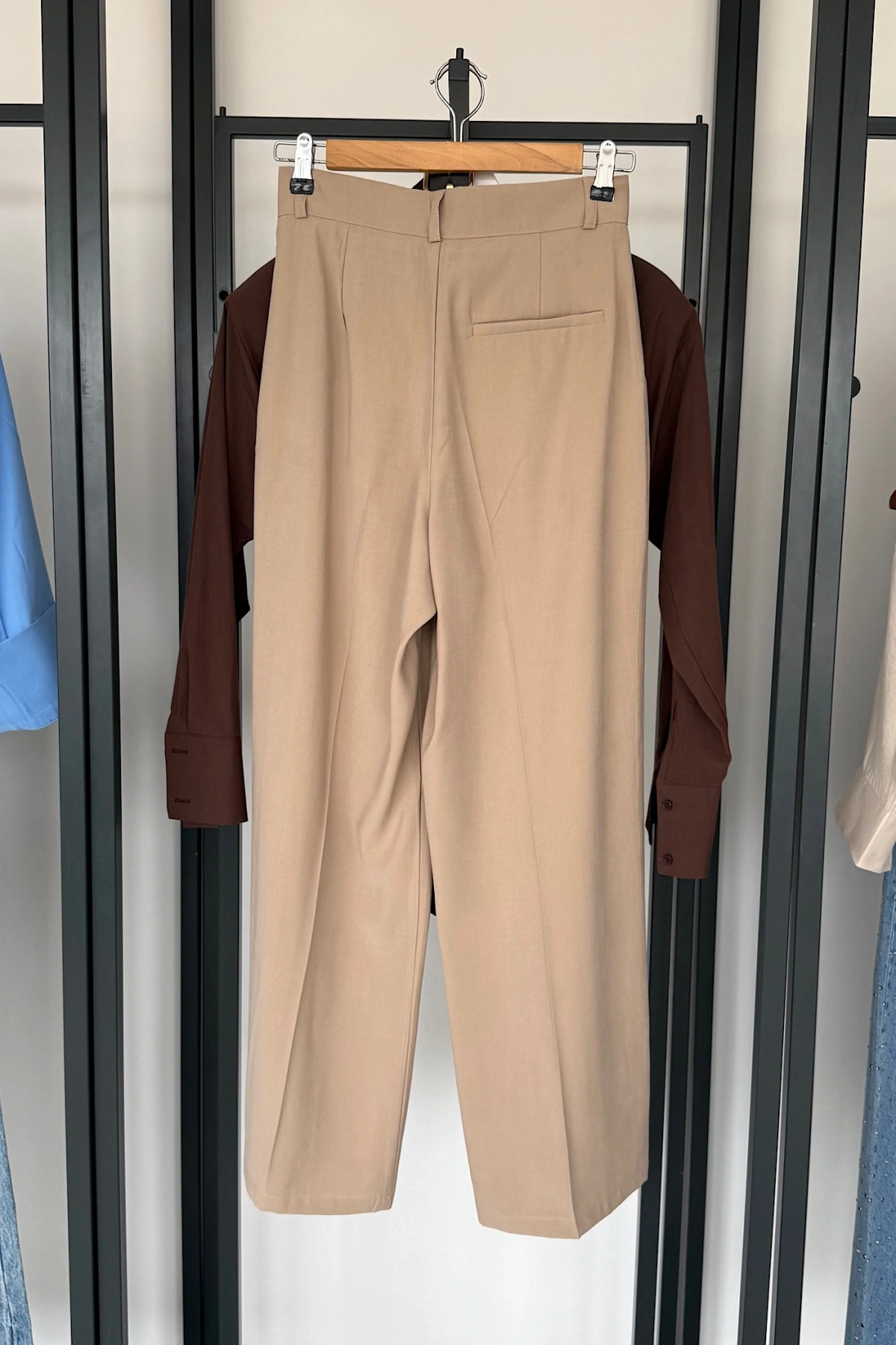 Tek Pile Palazzo Pantolon Bej
