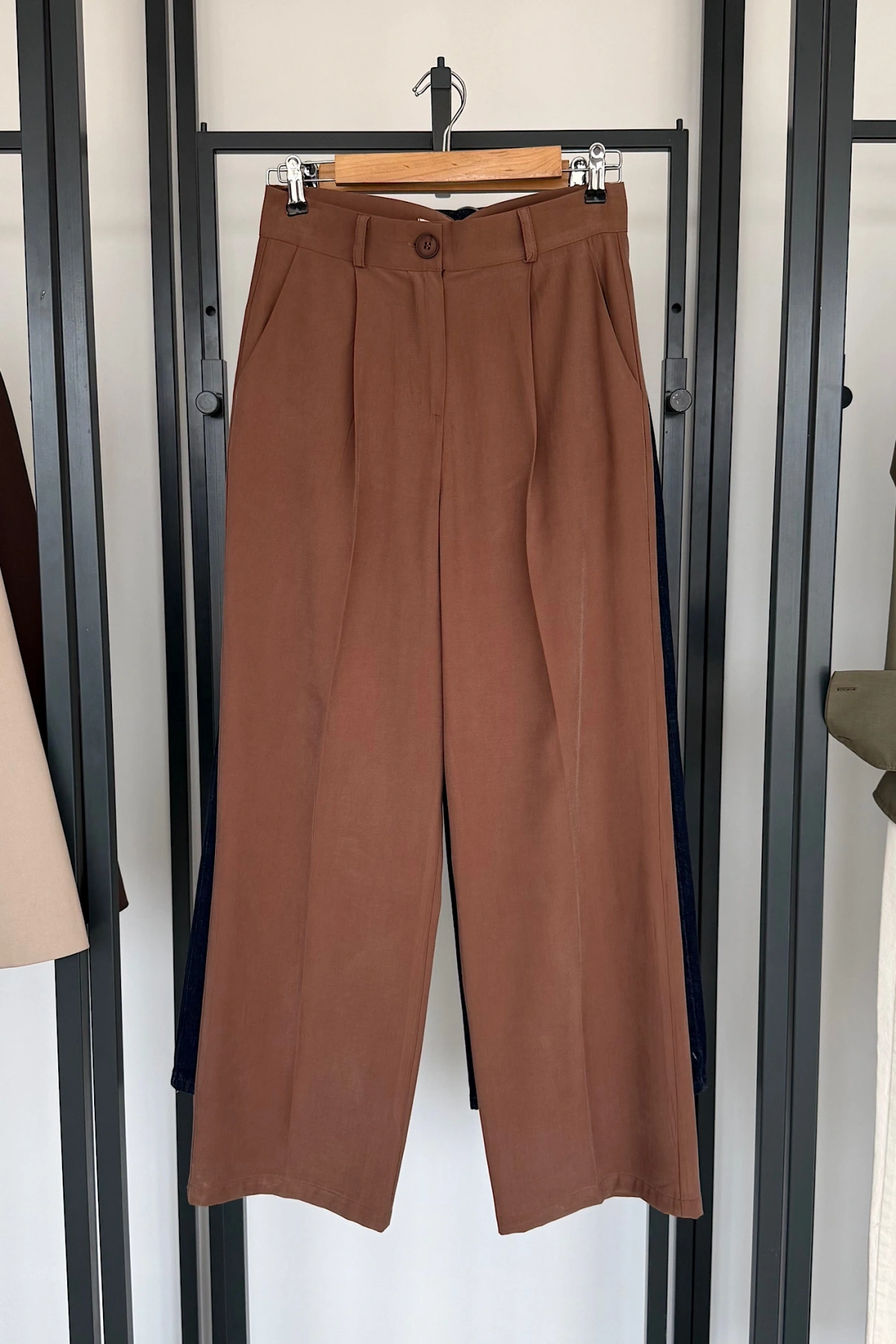 Tek Pile Palazzo Pantolon Camel