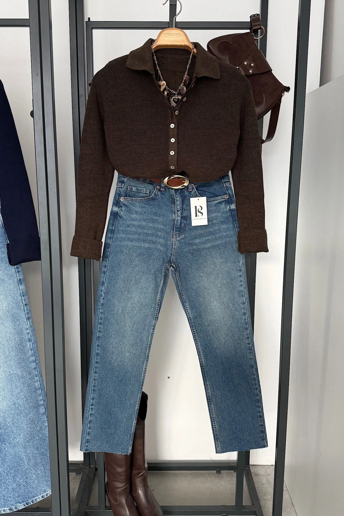 Uzun Kollu Polo Yaka Kazak Kahve Melanj