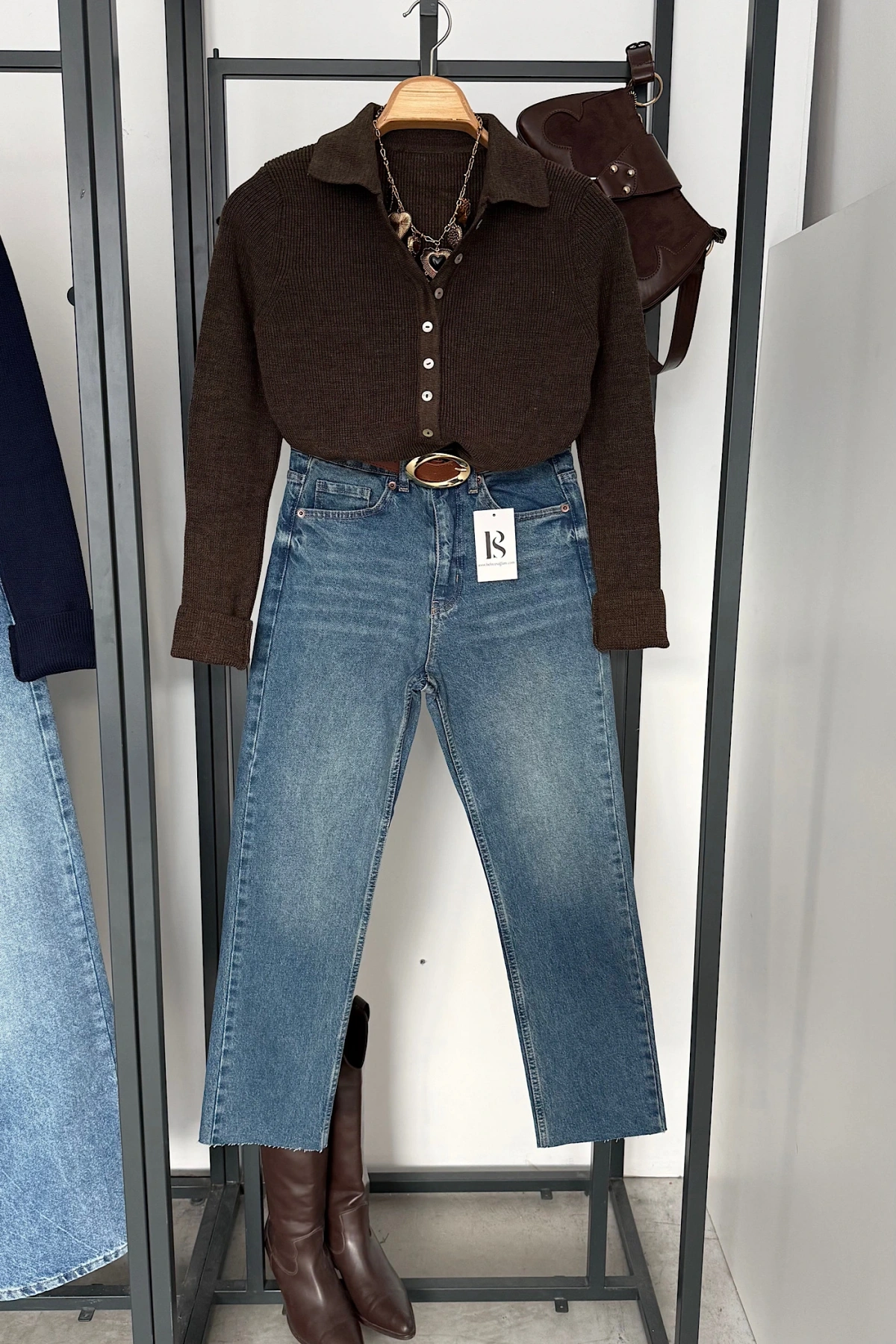 Uzun Kollu Polo Yaka Kazak Kahve Melanj