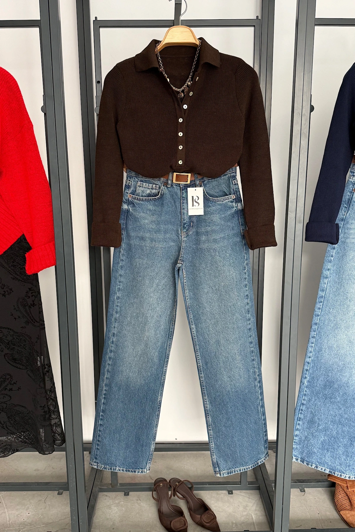 Uzun Kollu Polo Yaka Kazak Koyu Kahve