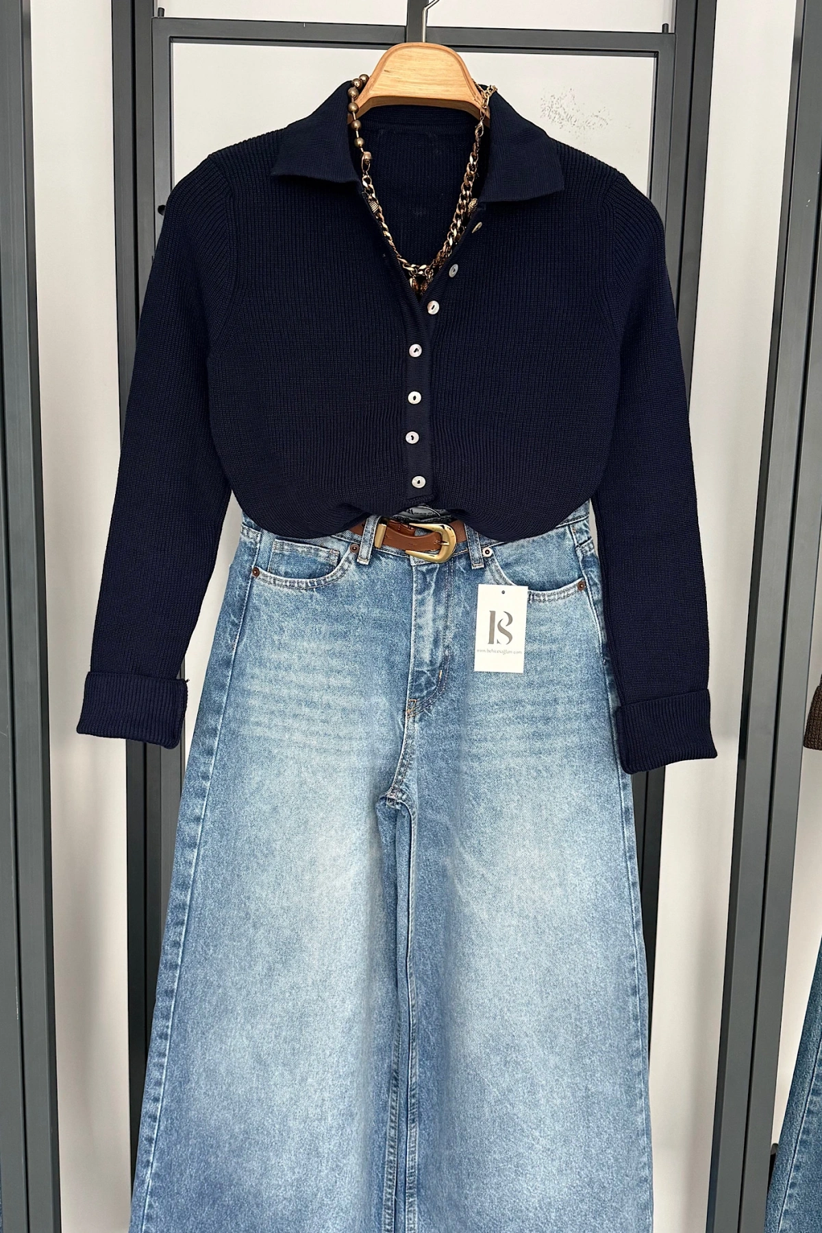 Uzun Kollu Polo Yaka Kazak Lacivert