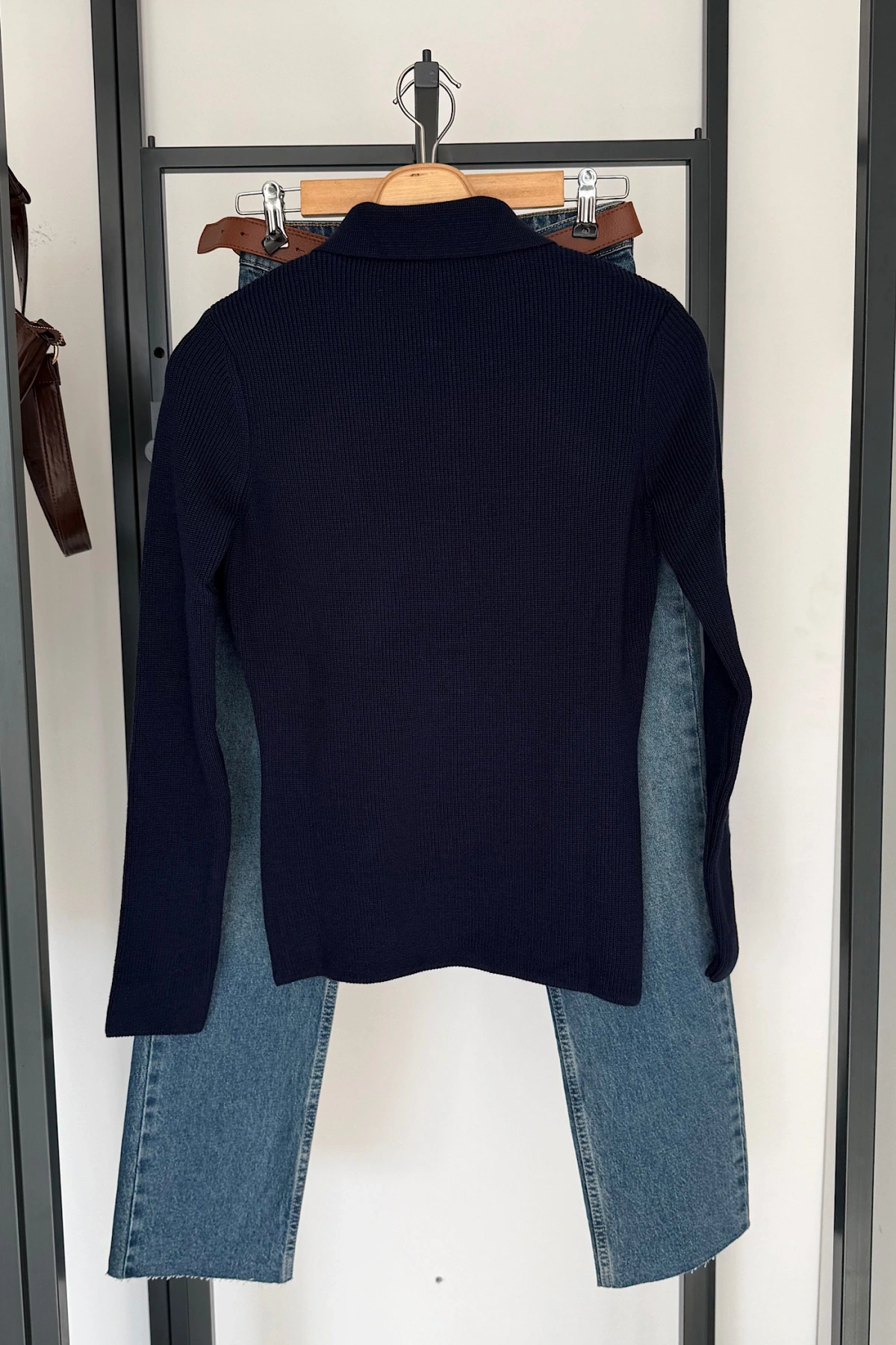 Uzun Kollu Polo Yaka Kazak Lacivert