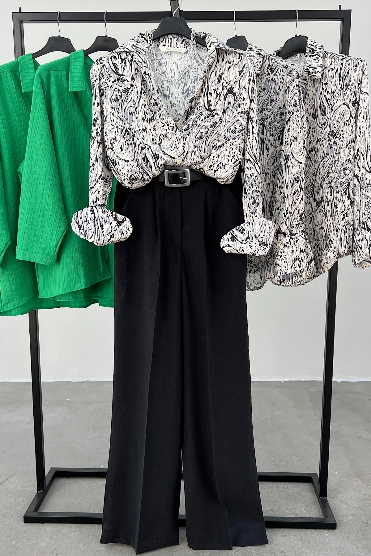 V-Neck Satin Patterned Shirt