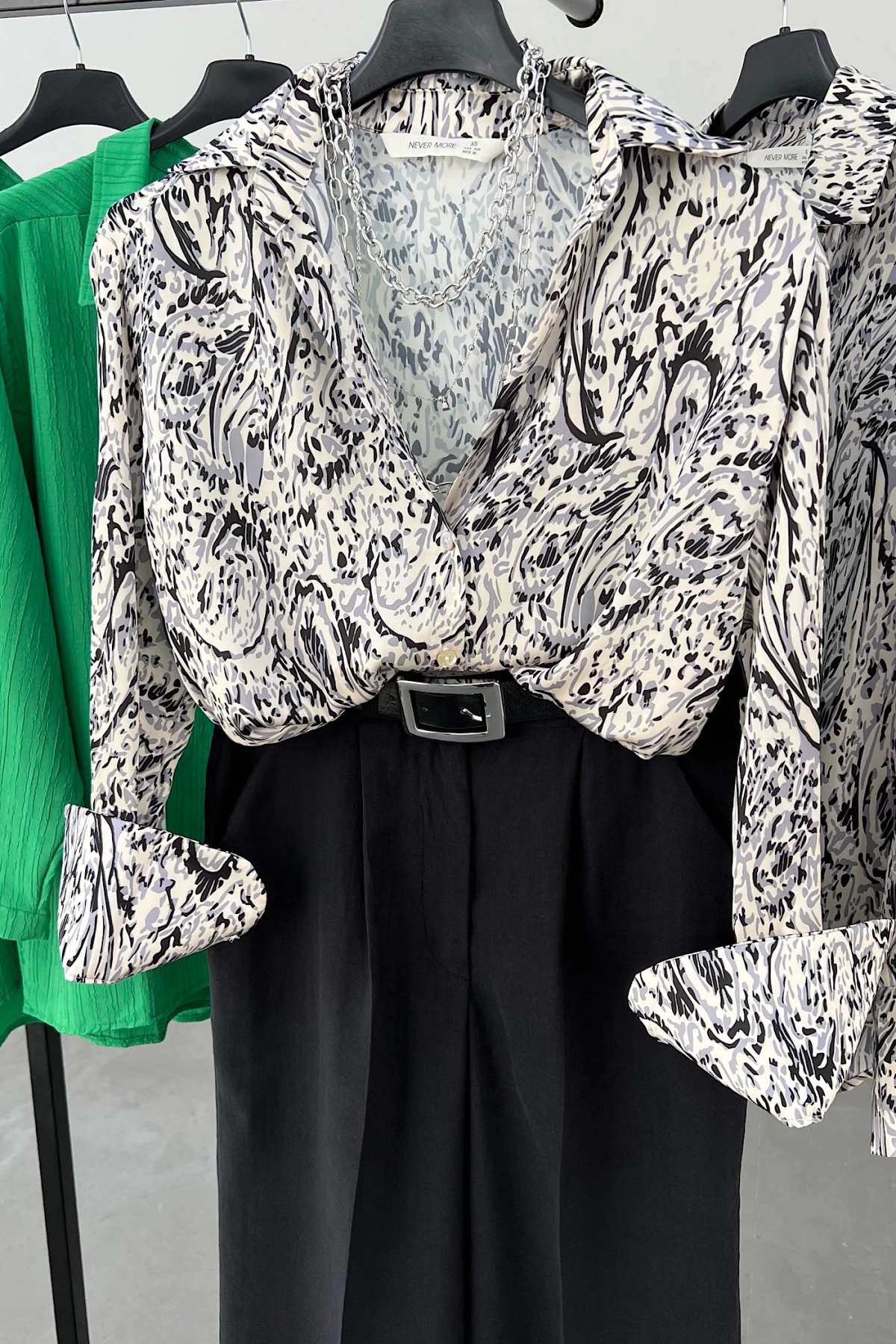 V-Neck Satin Patterned Shirt