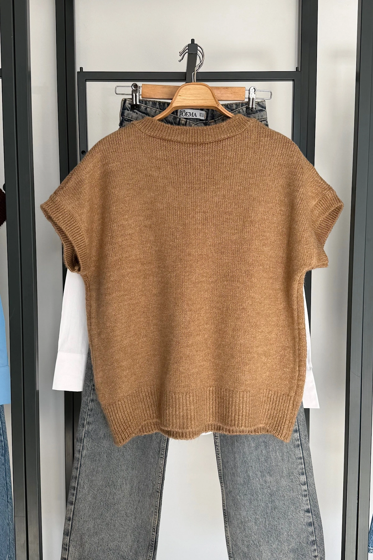 V Yaka Süveter Camel