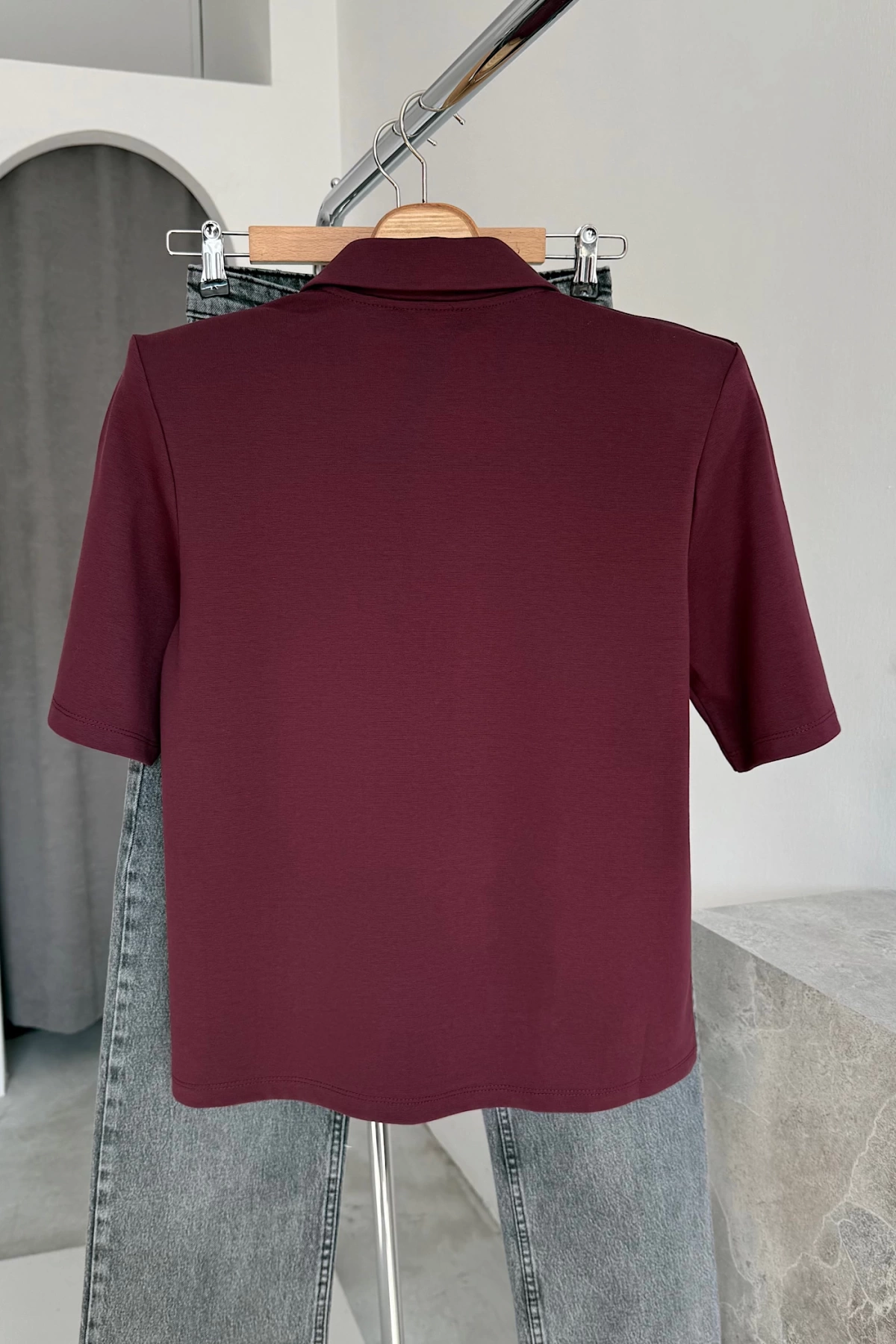 Vatkalı Polo Yaka T-Shirt Bordo