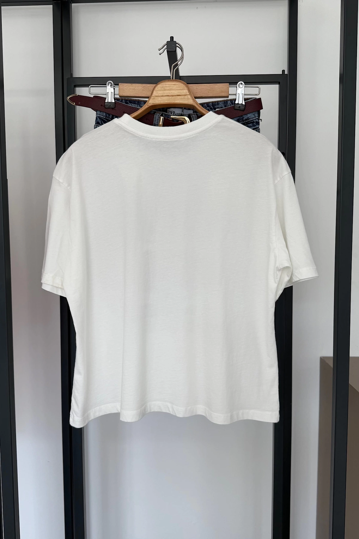Vintage Araba Baskılı T-shirt Krem