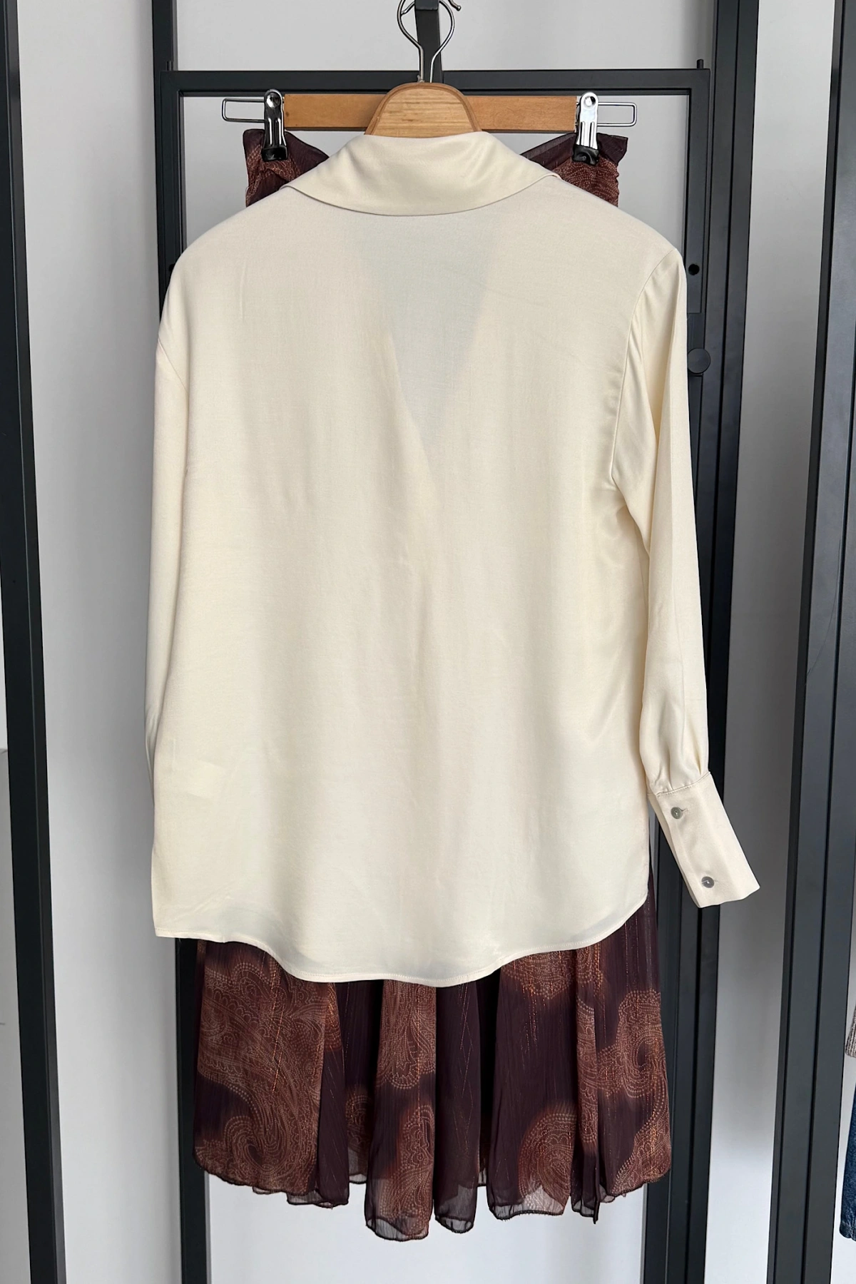 Viskon Saten Gömlek Krem