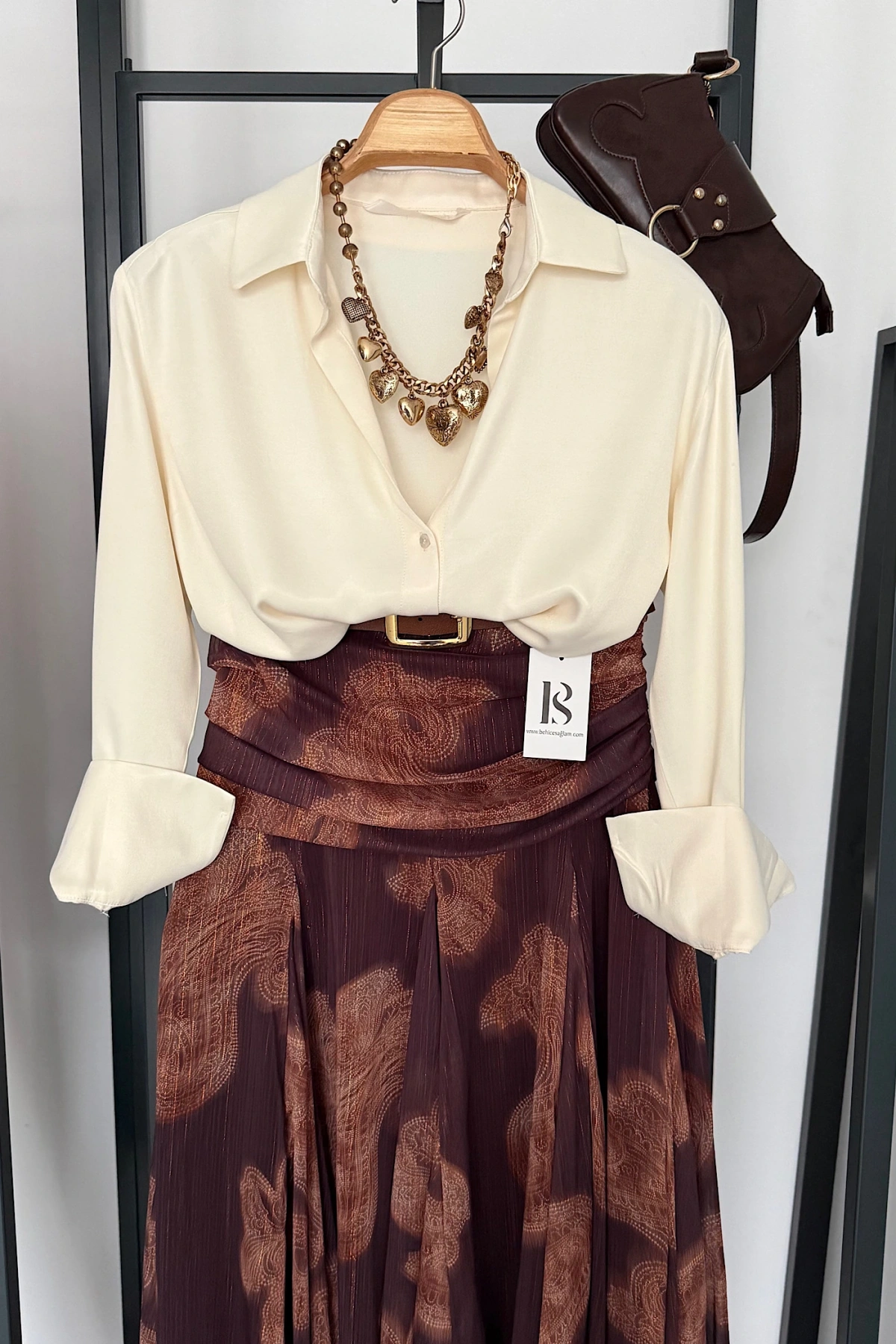 Viskon Saten Gömlek Krem