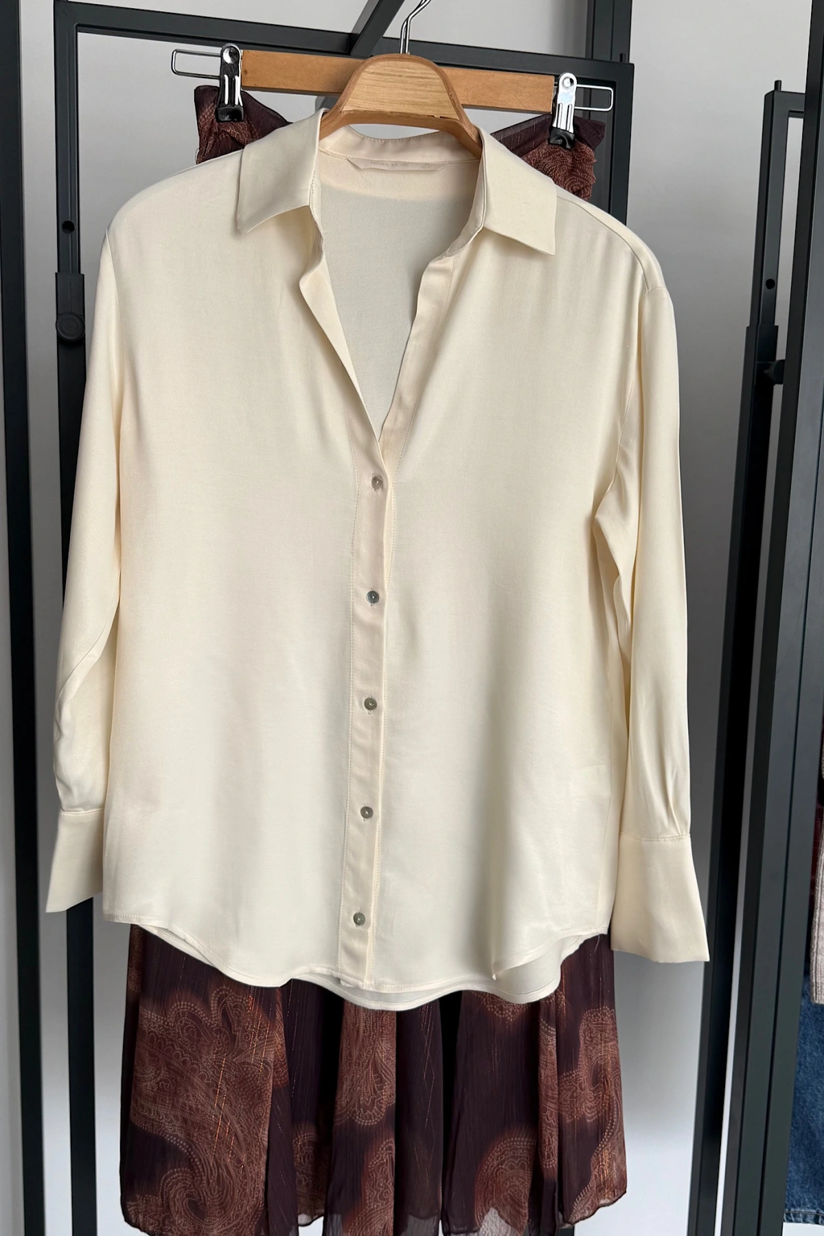 Viskon Saten Gömlek Krem