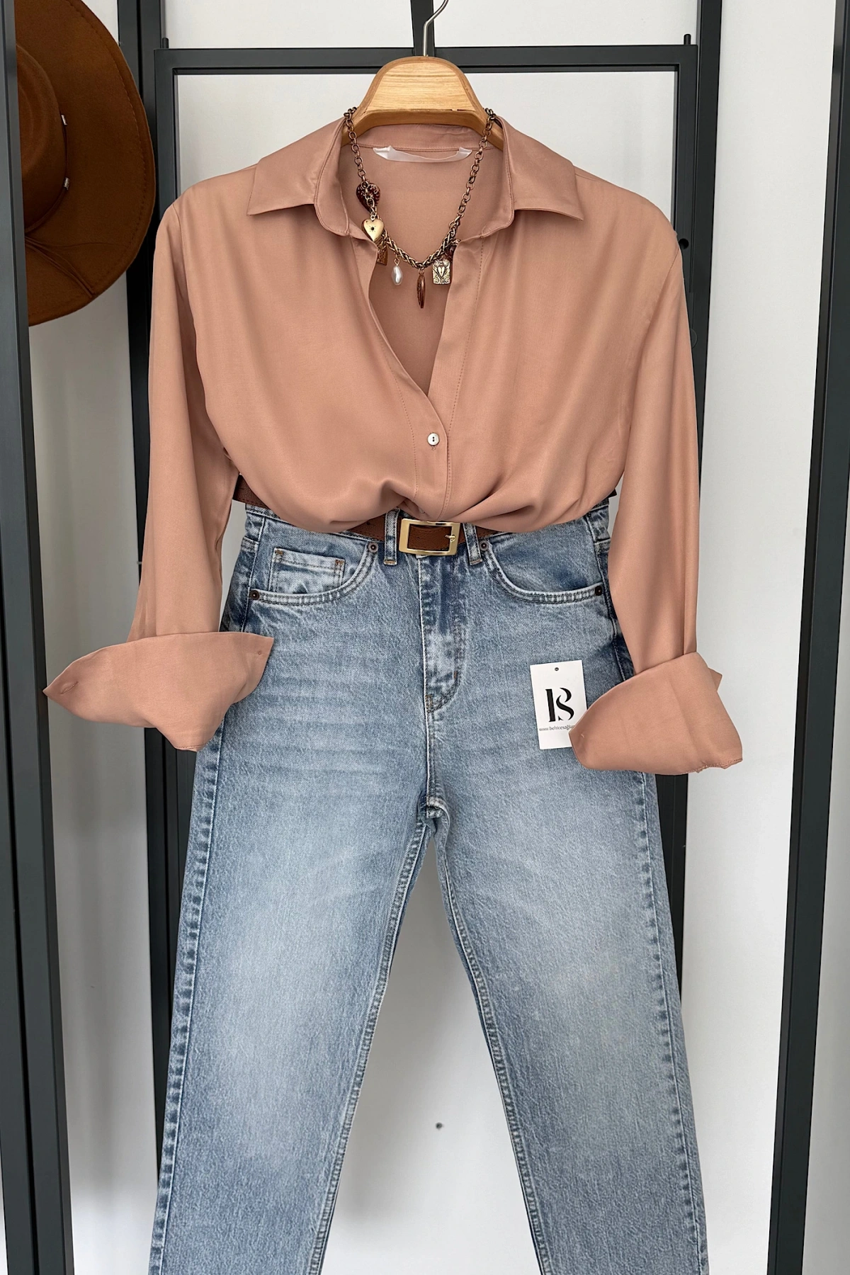 Viskon Saten Gömlek Somon