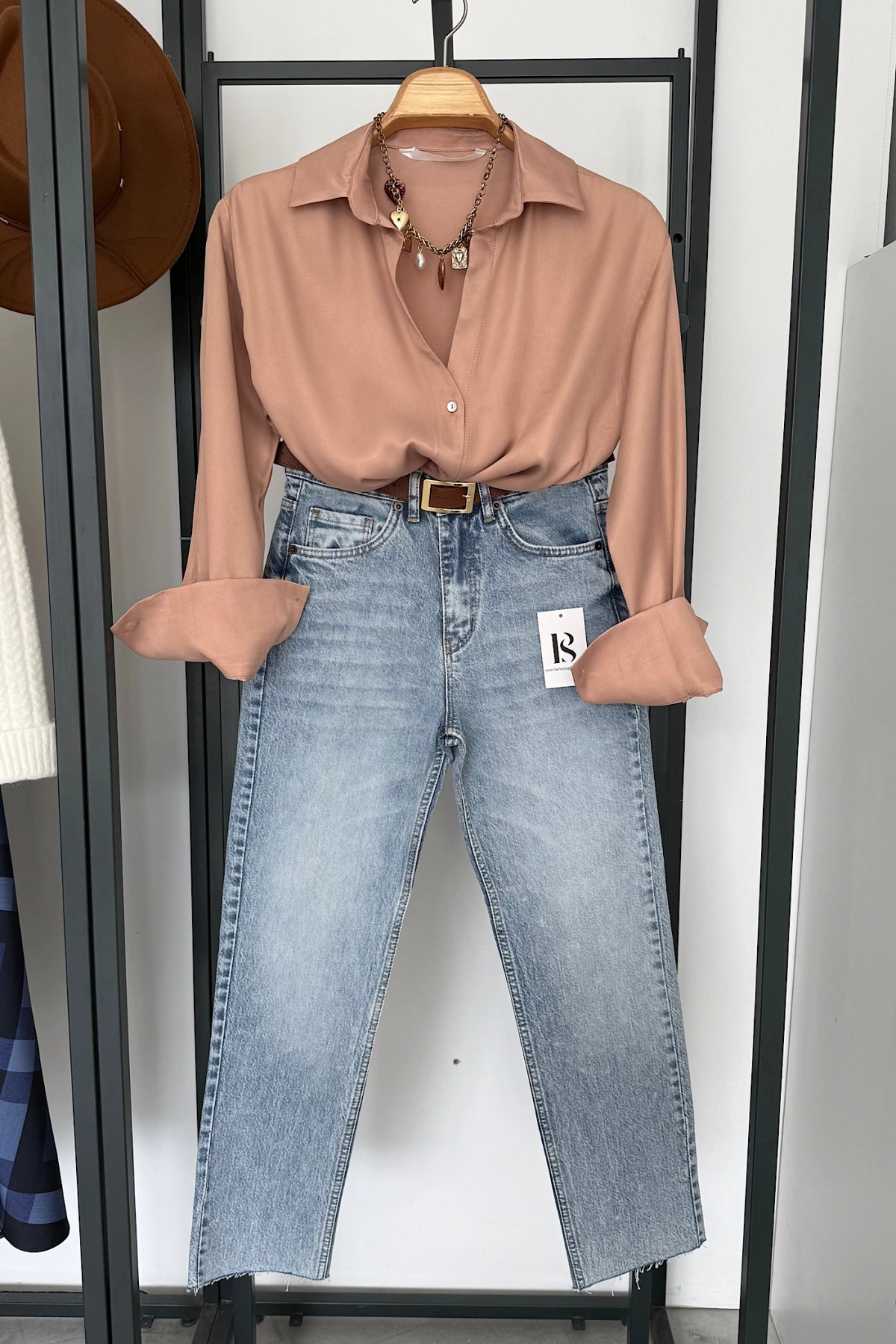 Viskon Saten Gömlek Somon