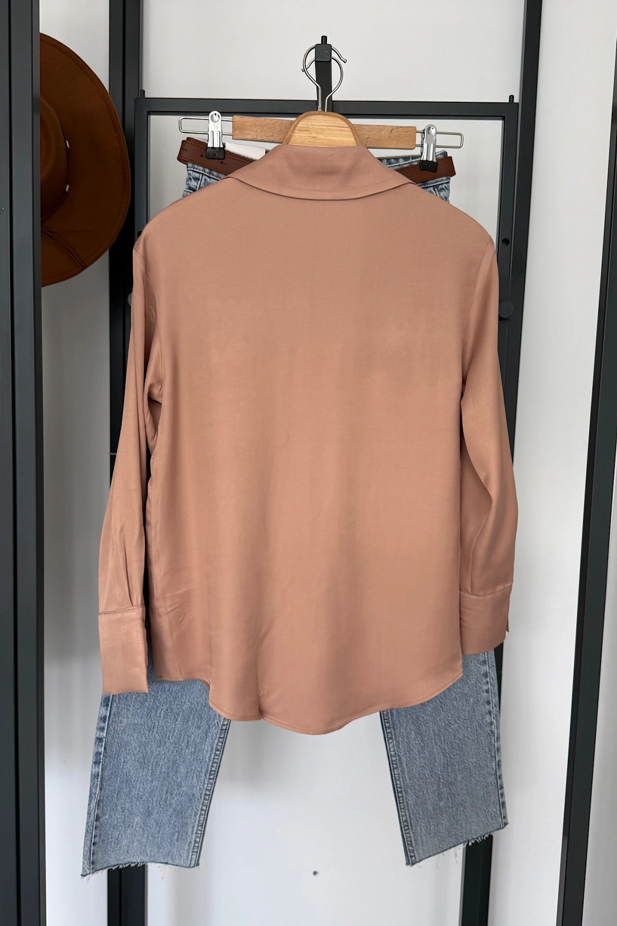 Viskon Saten Gömlek Somon