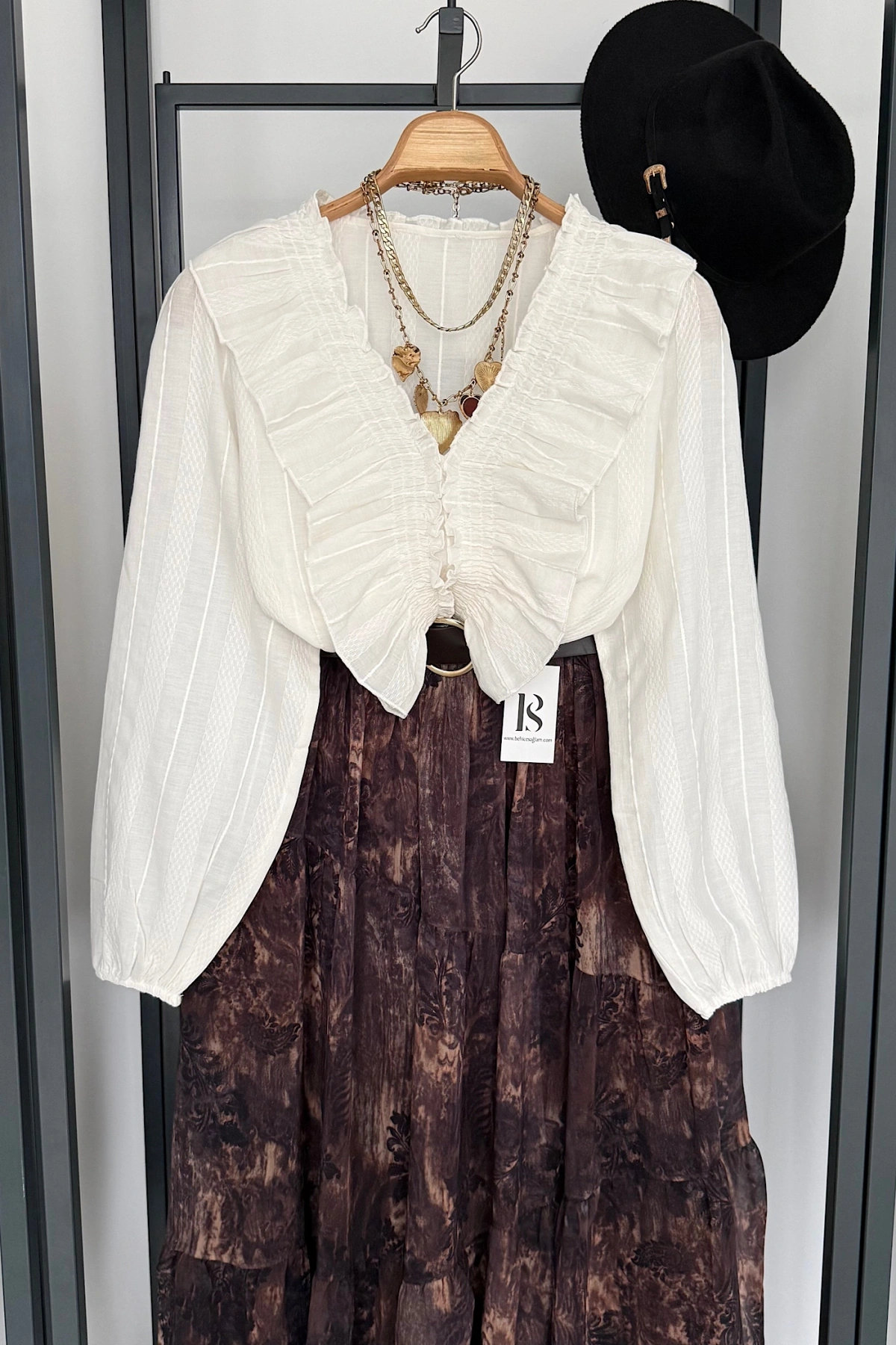 Volan Detay Bluz Beyaz