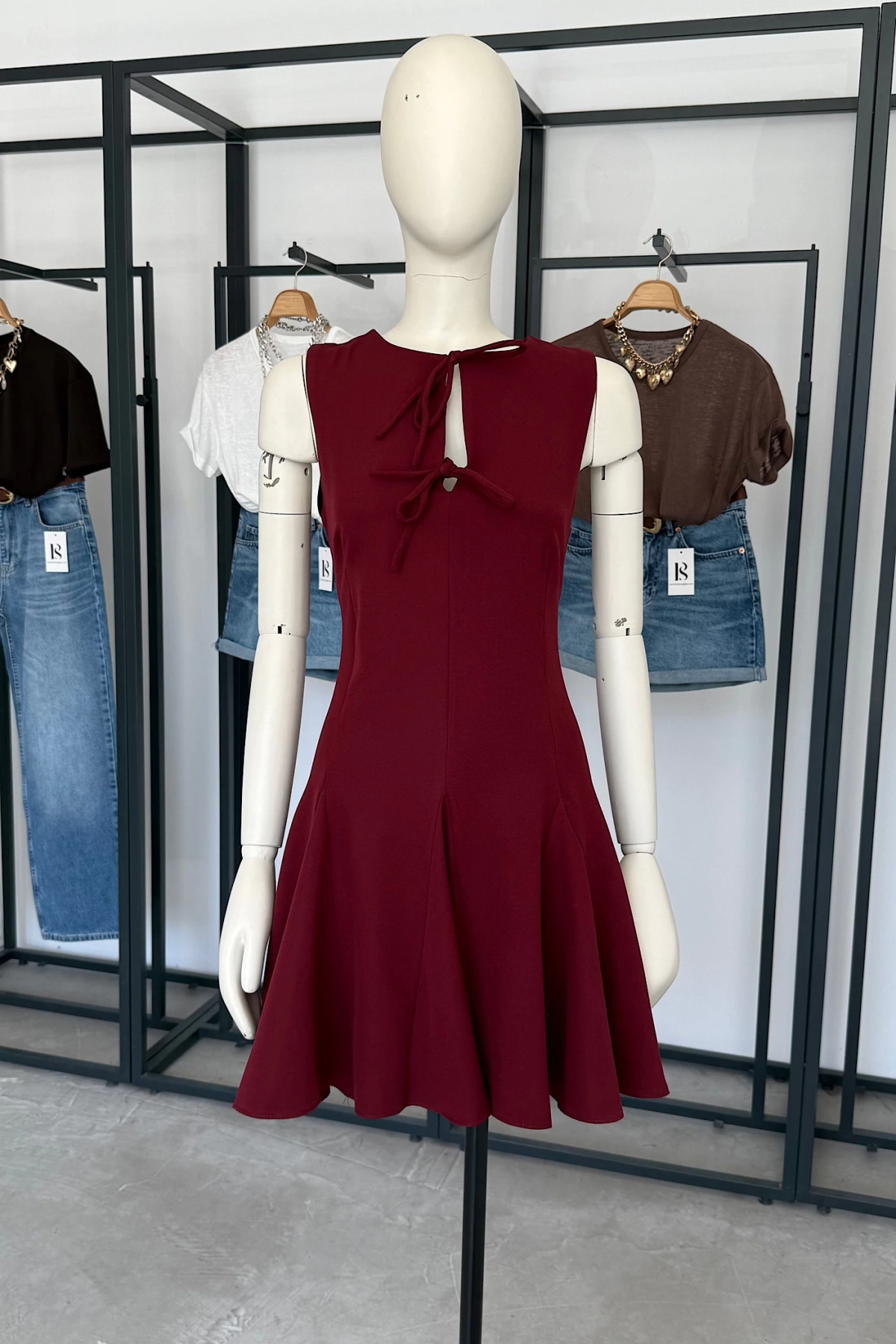 Volanlı Elbise Bordo