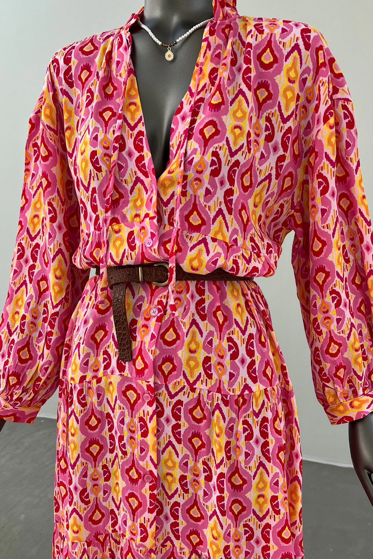 Ruffle Collar Colored Long Dress