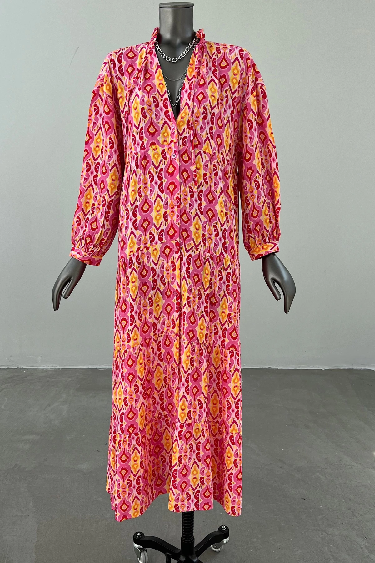 Ruffle Collar Colored Long Dress