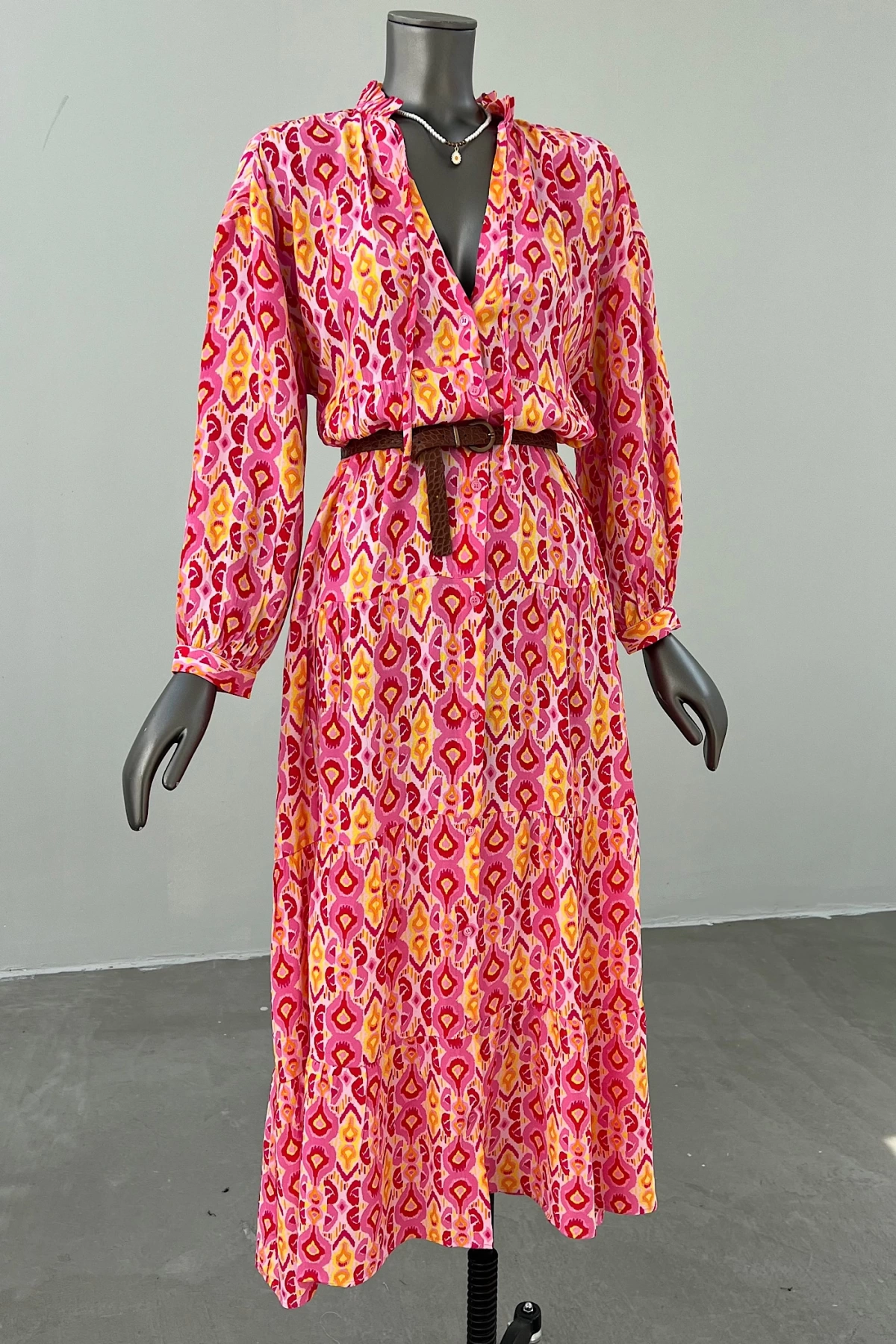 Ruffle Collar Colored Long Dress
