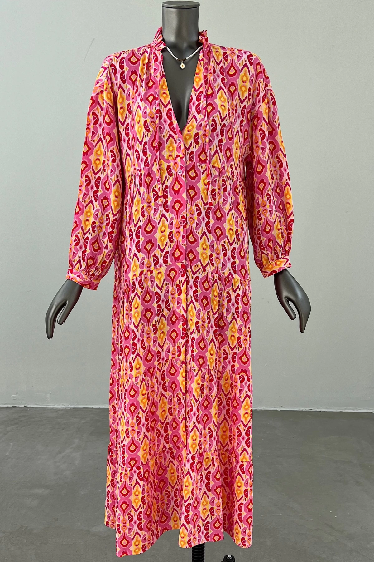 Ruffle Collar Colored Long Dress