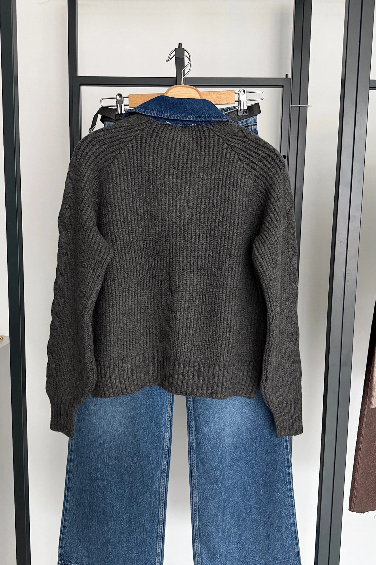 Yakası Kot Kazak Koyu Antrasit-Mavi