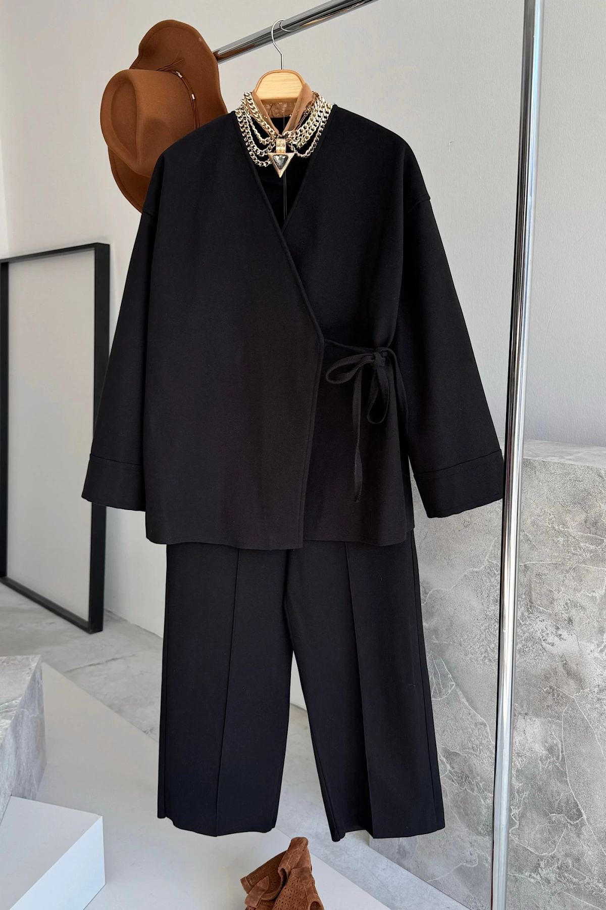 Yandan Bağlamalı Premium Kimono Takım Siyah