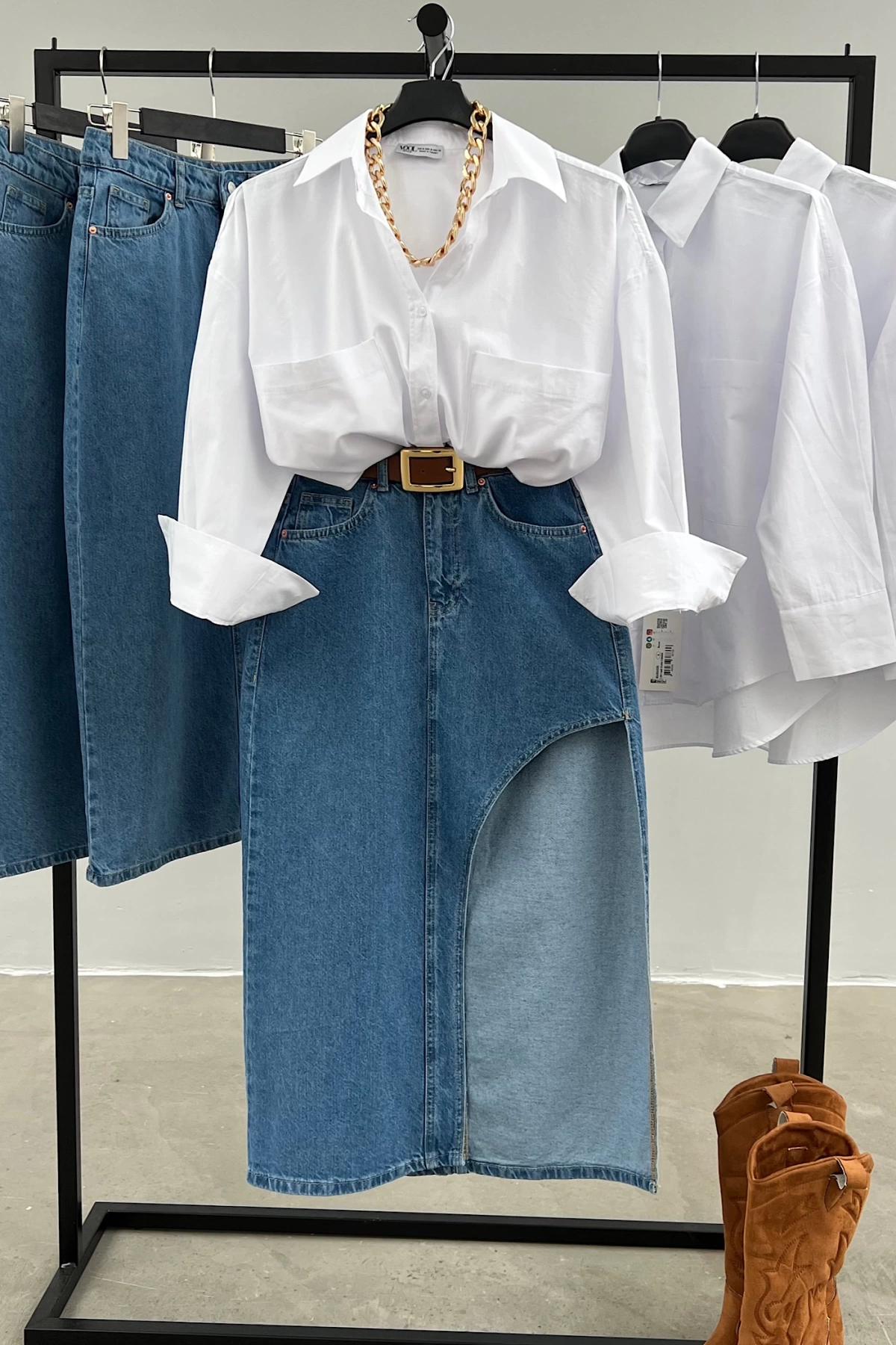 Side Slit Denim Skirt