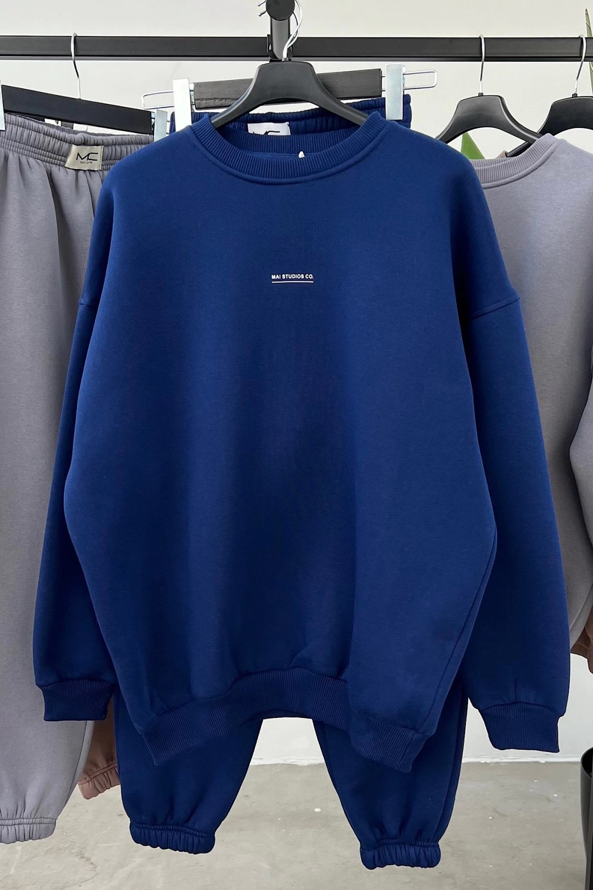 Yazı Baskılı Oversize Eşofman Takım Lacivert