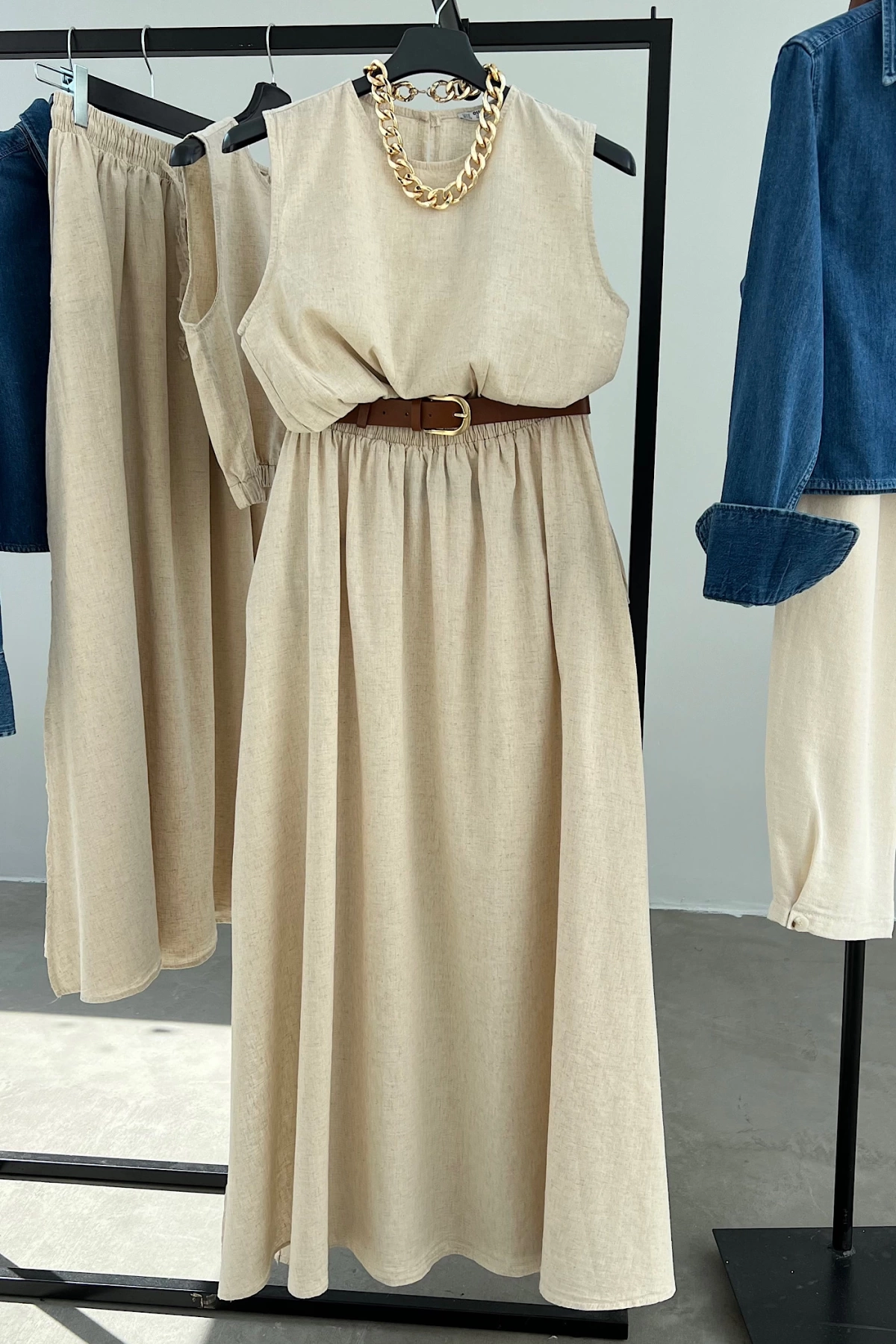 Washed Linen Skirt Suit