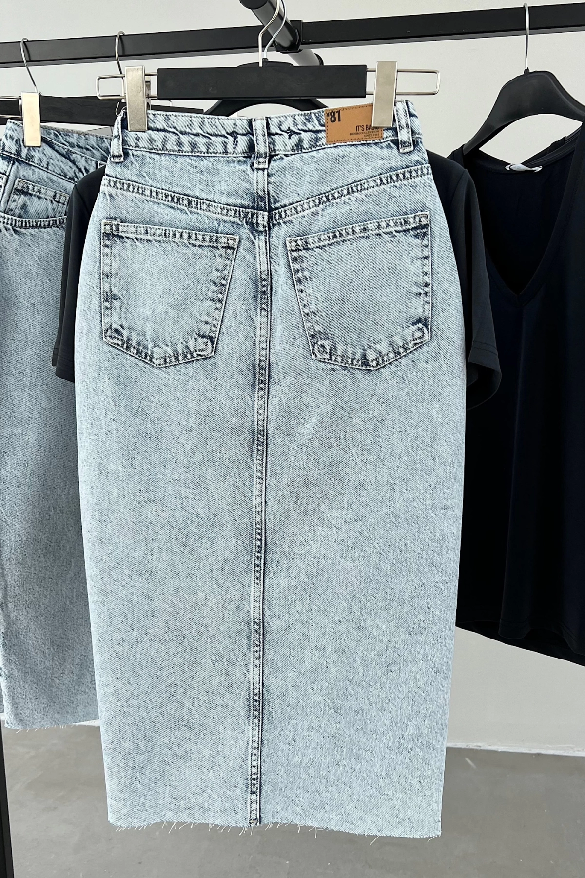 Washed Front Slit Denim Skirt