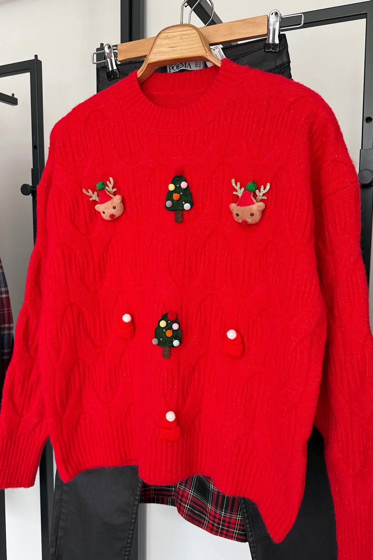 Yılbaşı Tasarım Kazak Kırmızı