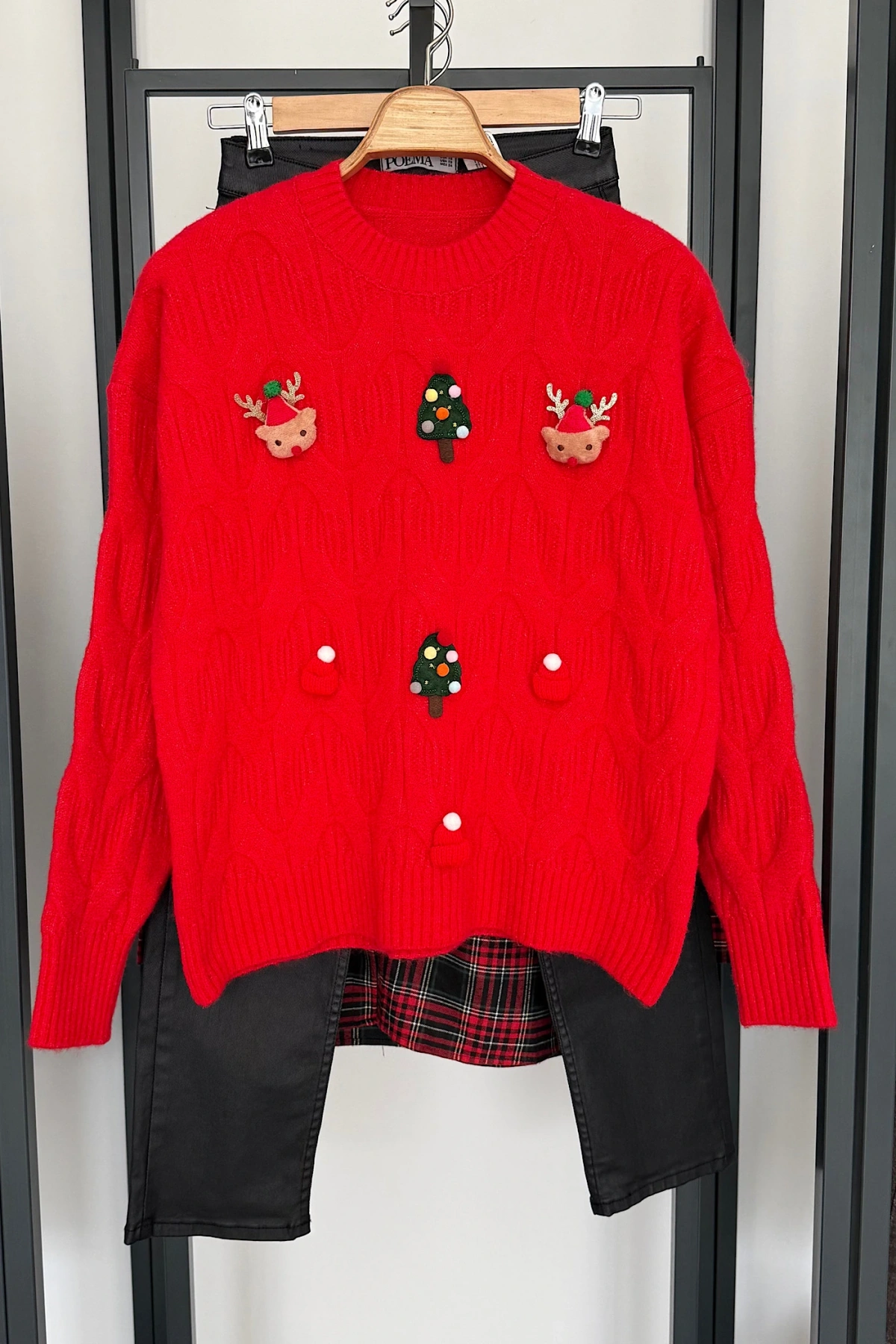 Yılbaşı Tasarım Kazak Kırmızı