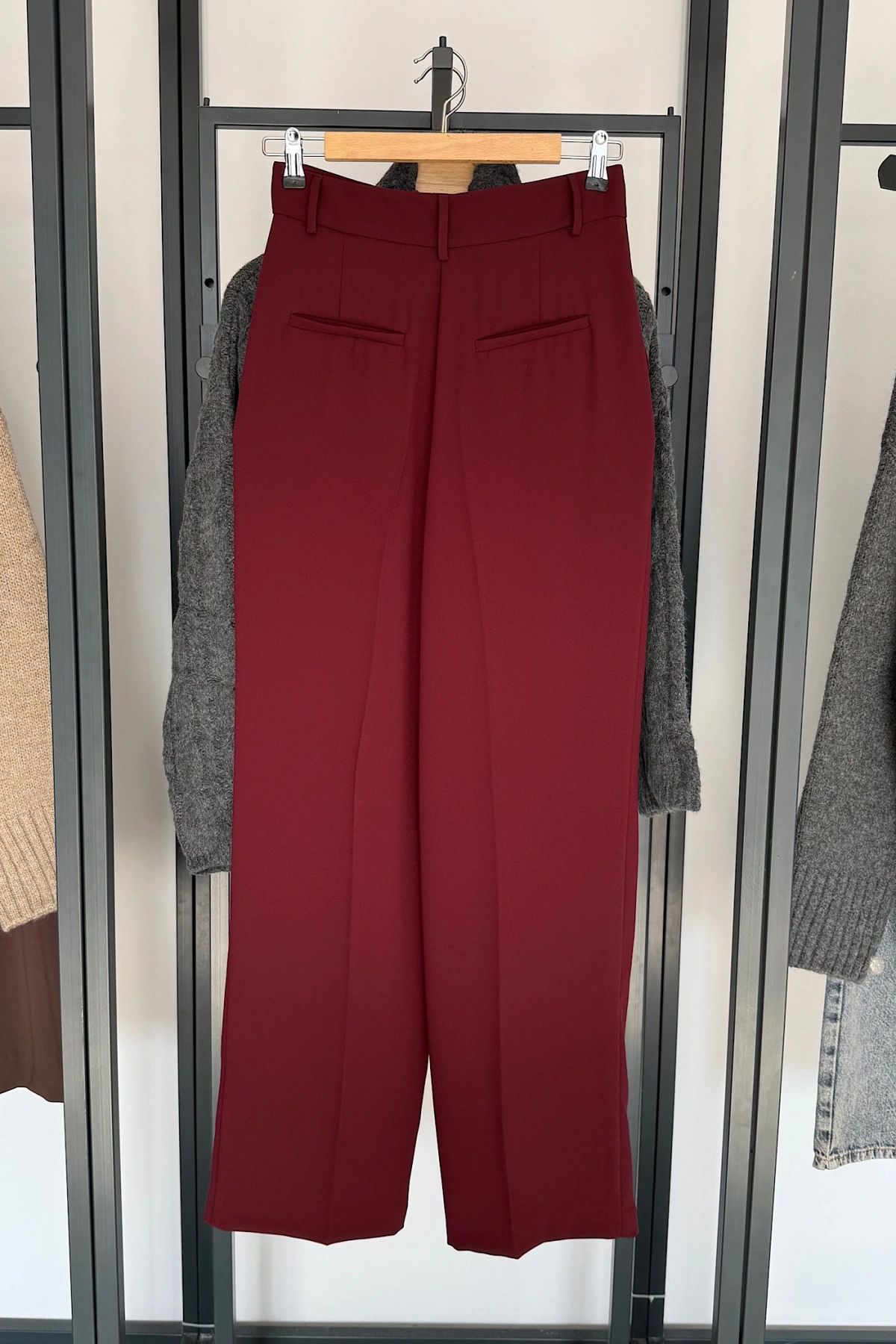 Yüksek Bel Kumaş Pantolon Bordo