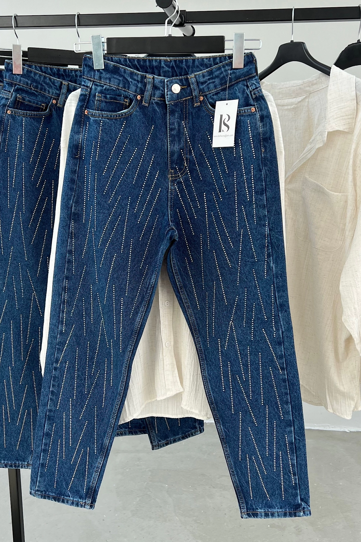 High Waist Stone Mom Jean