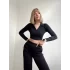 Siyah Fitili Polo Yaka Crop