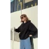 Siyah Oversize Baskılı Sweatshirt Kapüşonlu