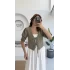 1017 - Arin Kolu Lastik Detay Bluz - Haki