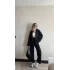 Gömlekli Siyah Gofre Geniş Paça Takım