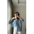 İndigo Mavi Oversize Tensel Gömlek Kod: 4612