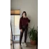 Mat Mumlu Deri Pantalon Bordo