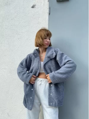 Koyu Gri Peluş Ceket