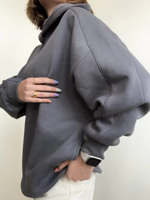 Antrasit Oversize Baskılı Sweatshirt Kapüşonlu