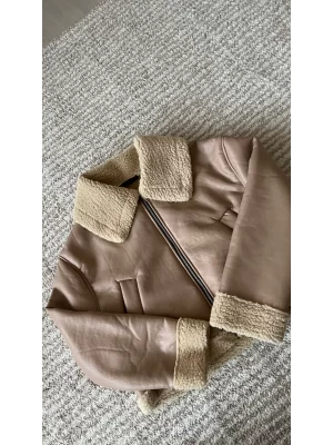 Oversize Deri Peluş Ceket Bej