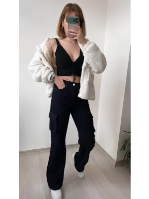 Siyah Kargo Cepli Jean