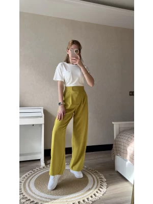 Bell Çıtçıtlı Yağ Yeşili Palazzo Pantolon